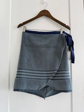 Blue Towel Wrap Skirt Soft Beach Cover-Up Adjustable Waist One Size